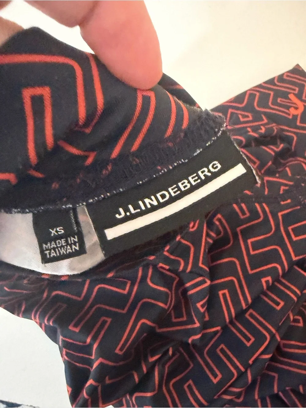 J.Lindeberg Navy & Orange Printed Compression‎ 4Way Stretch Long Sleeve Shirt XS